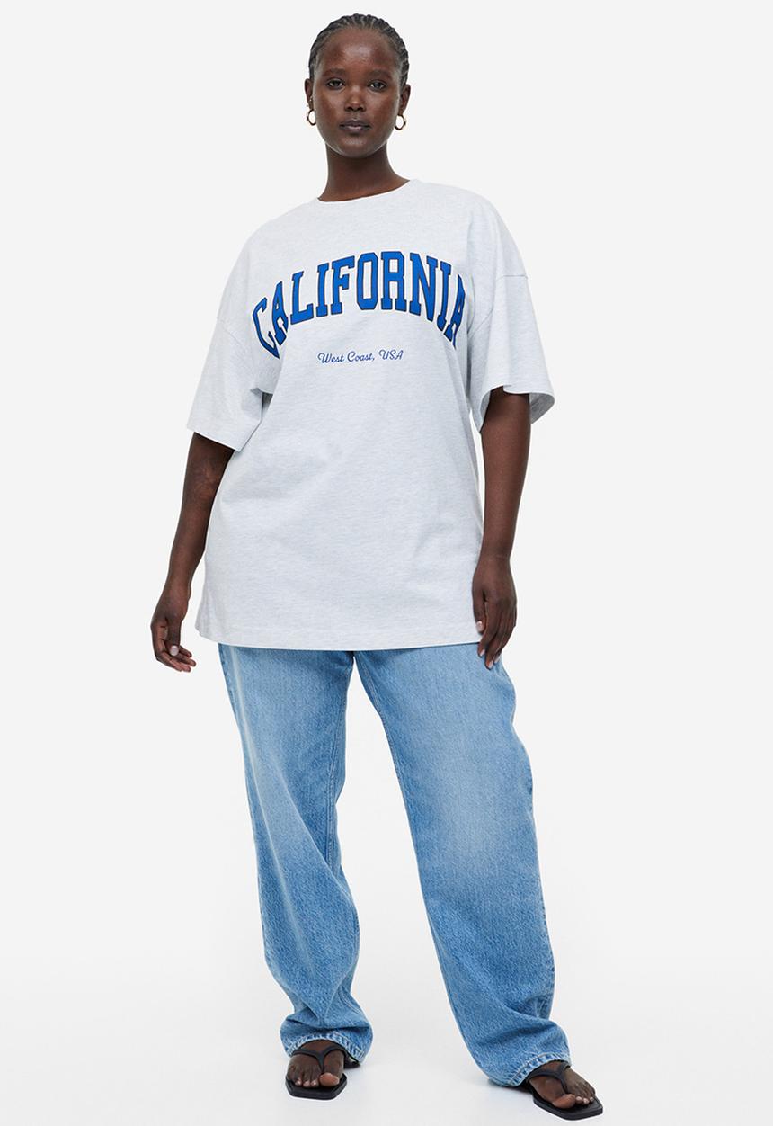 H&M - Oversized printed T-shirt - light grey marl california