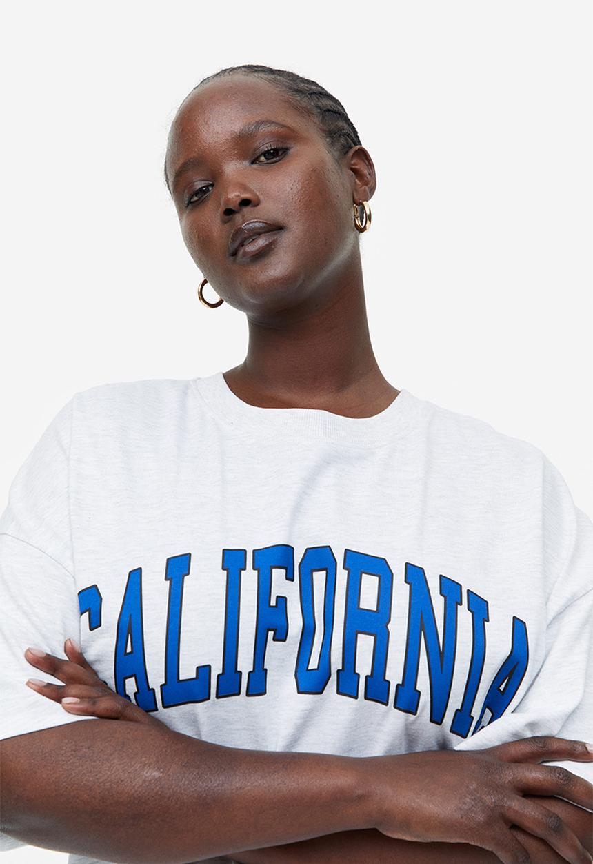 H&M - Oversized printed T-shirt - light grey marl california