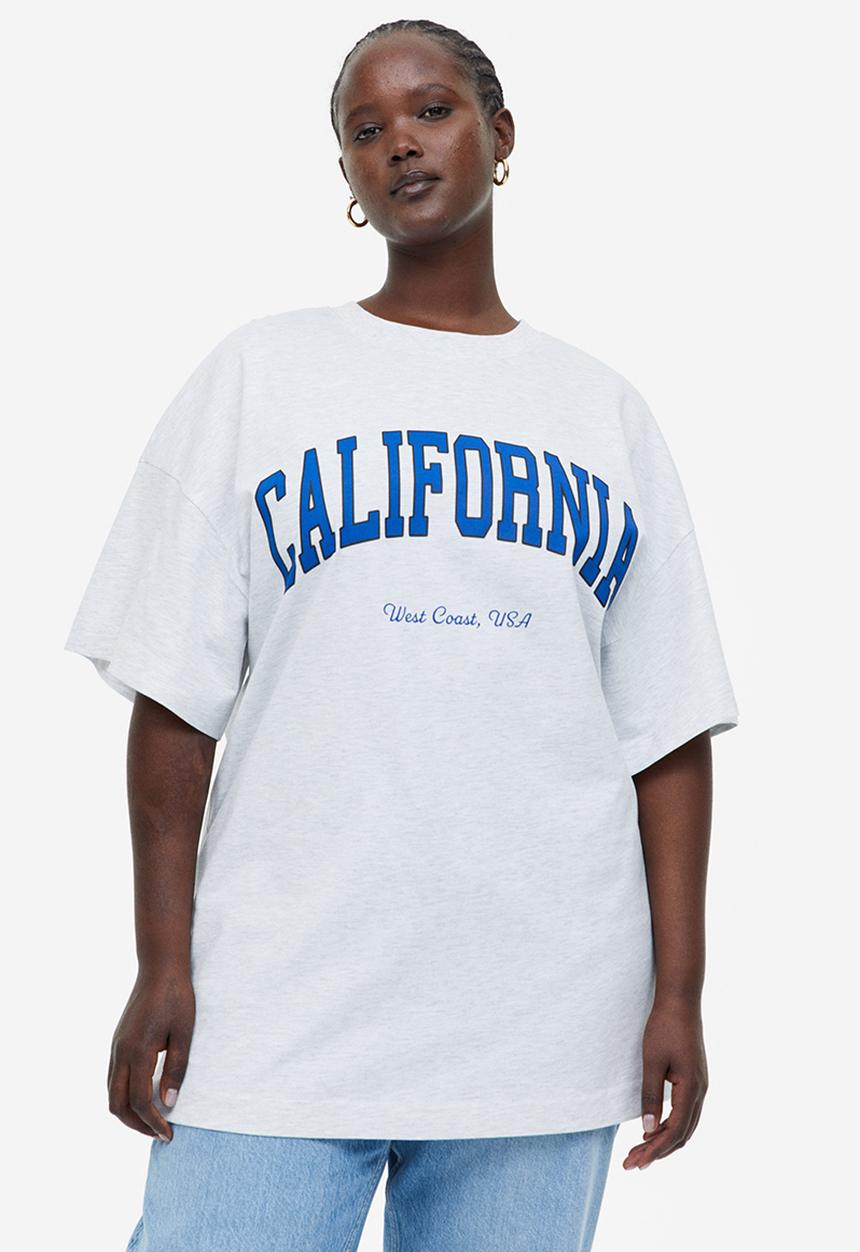 H&M - Oversized printed T-shirt - light grey marl california
