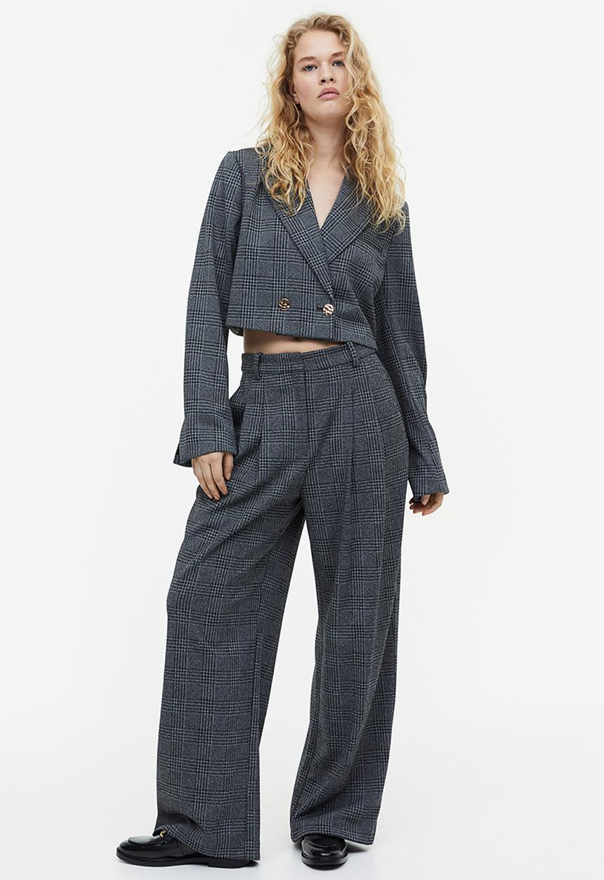 H&M - Cropped blazer - dark grey/checked