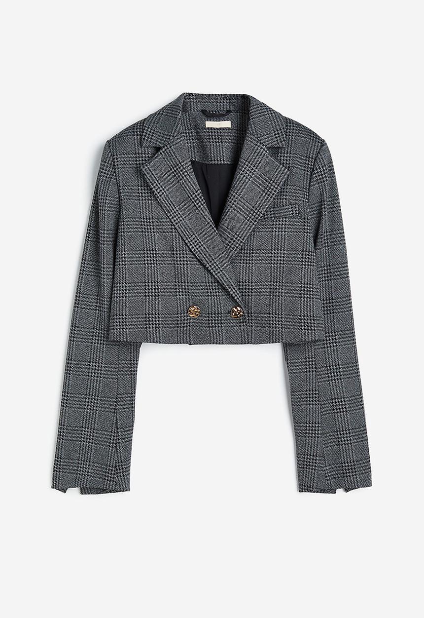 H&M - Cropped blazer - dark grey/checked