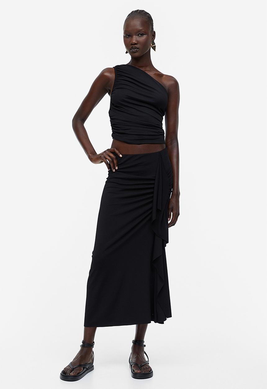 H&M - Draped one-shoulder top - black