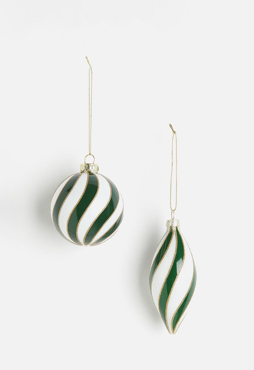 H&M - 2-Pack christmas tree decorations - green striped