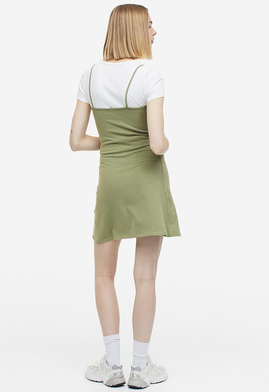 H&M - Flared-skirt jersey dress - green