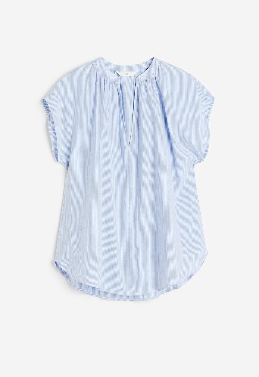 H&M - V-neck blouse - light blue & white striped
