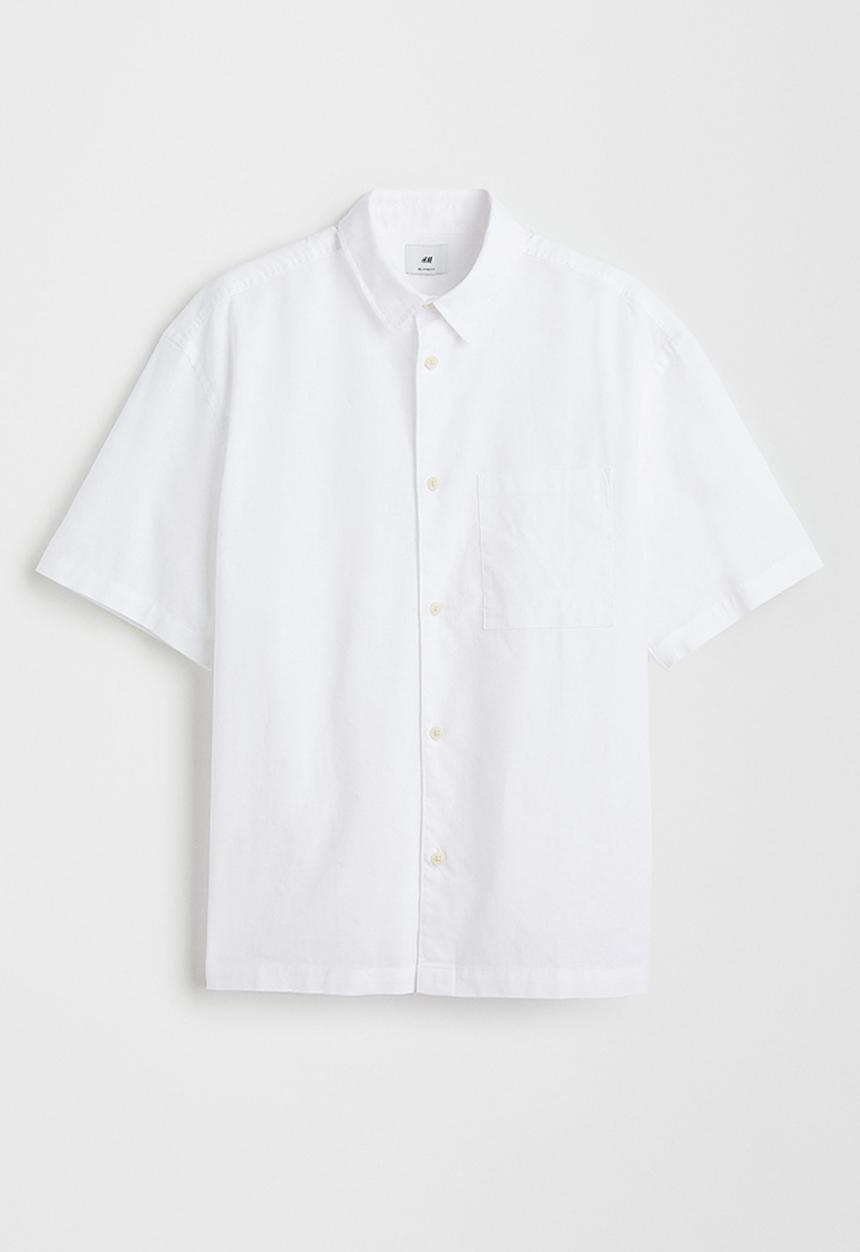H&M - Relaxed fit short-sleeved linen-blend shirt - white