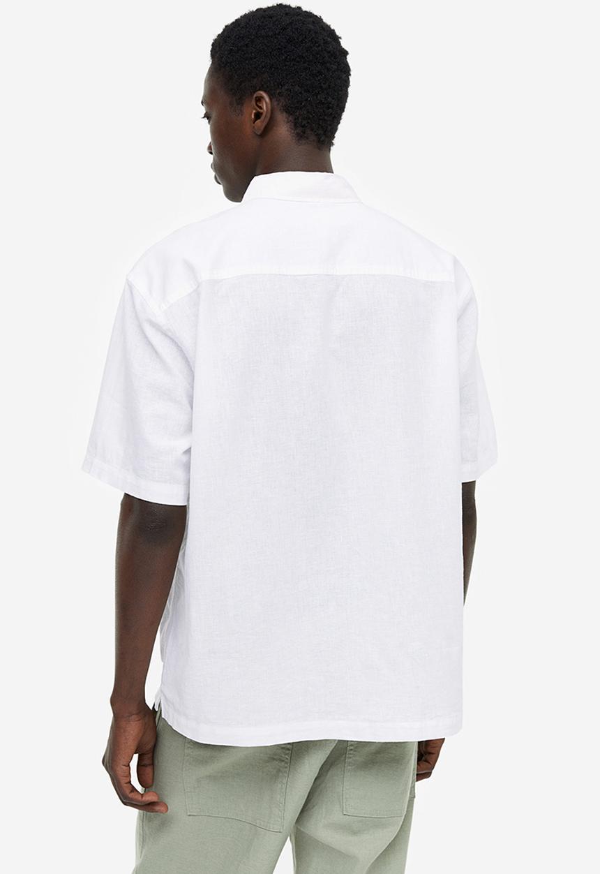H&M - Relaxed fit short-sleeved linen-blend shirt - white