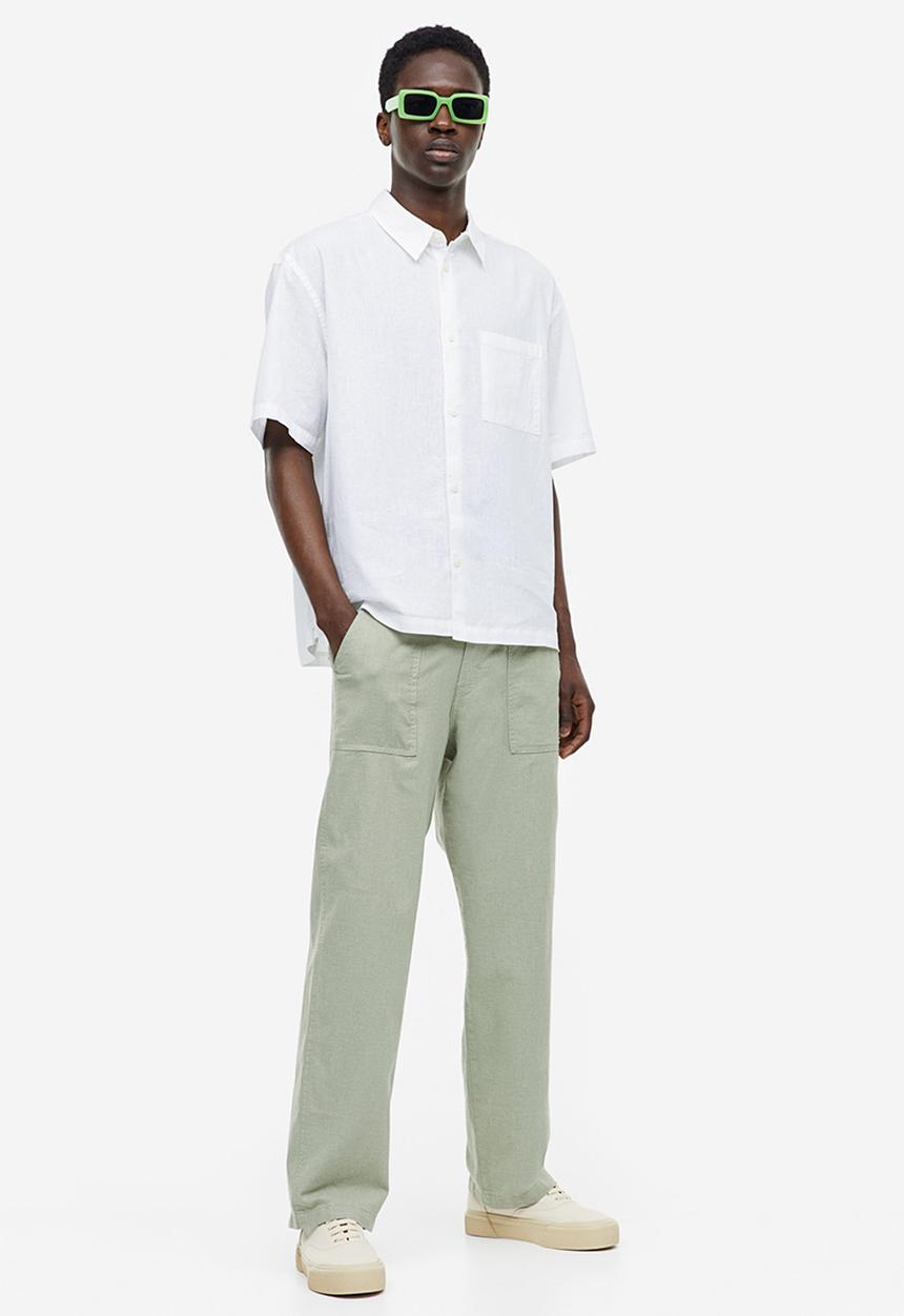 H&M - Relaxed fit short-sleeved linen-blend shirt - white