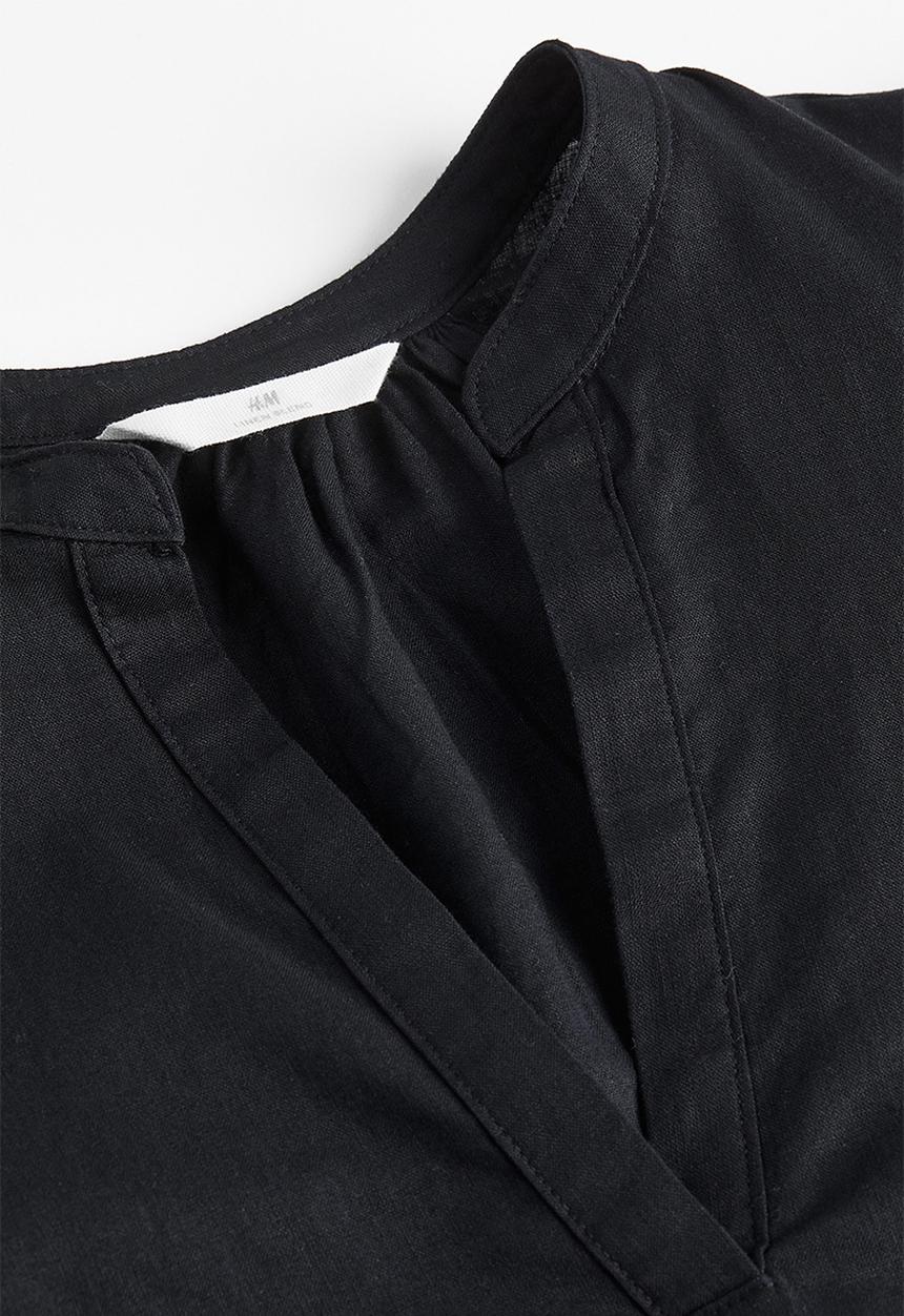 H&M - Linen-blend tunic dress - black