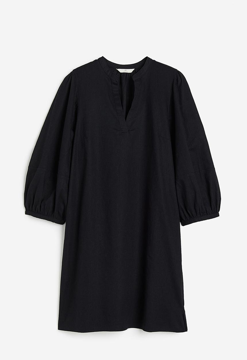 H&M - Linen-blend tunic dress - black
