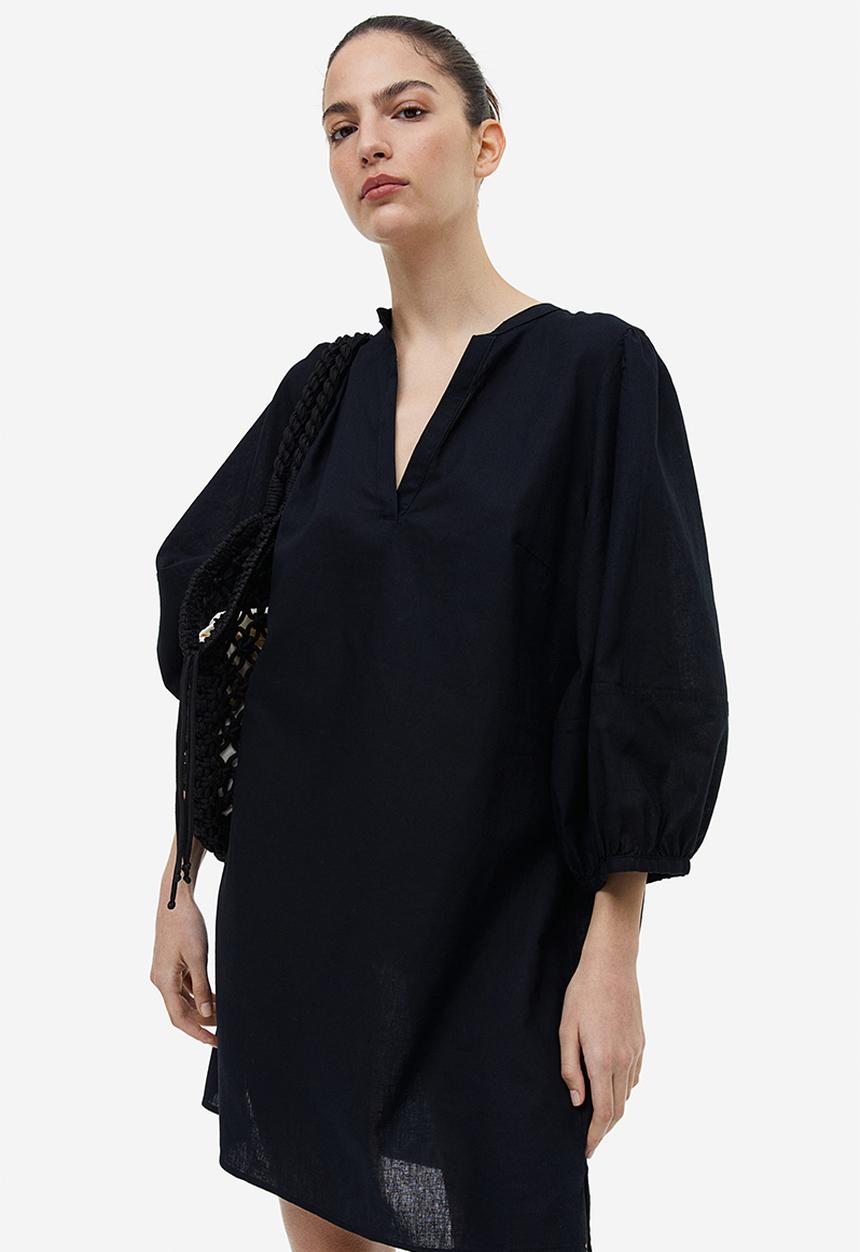 H&M - Linen-blend tunic dress - black