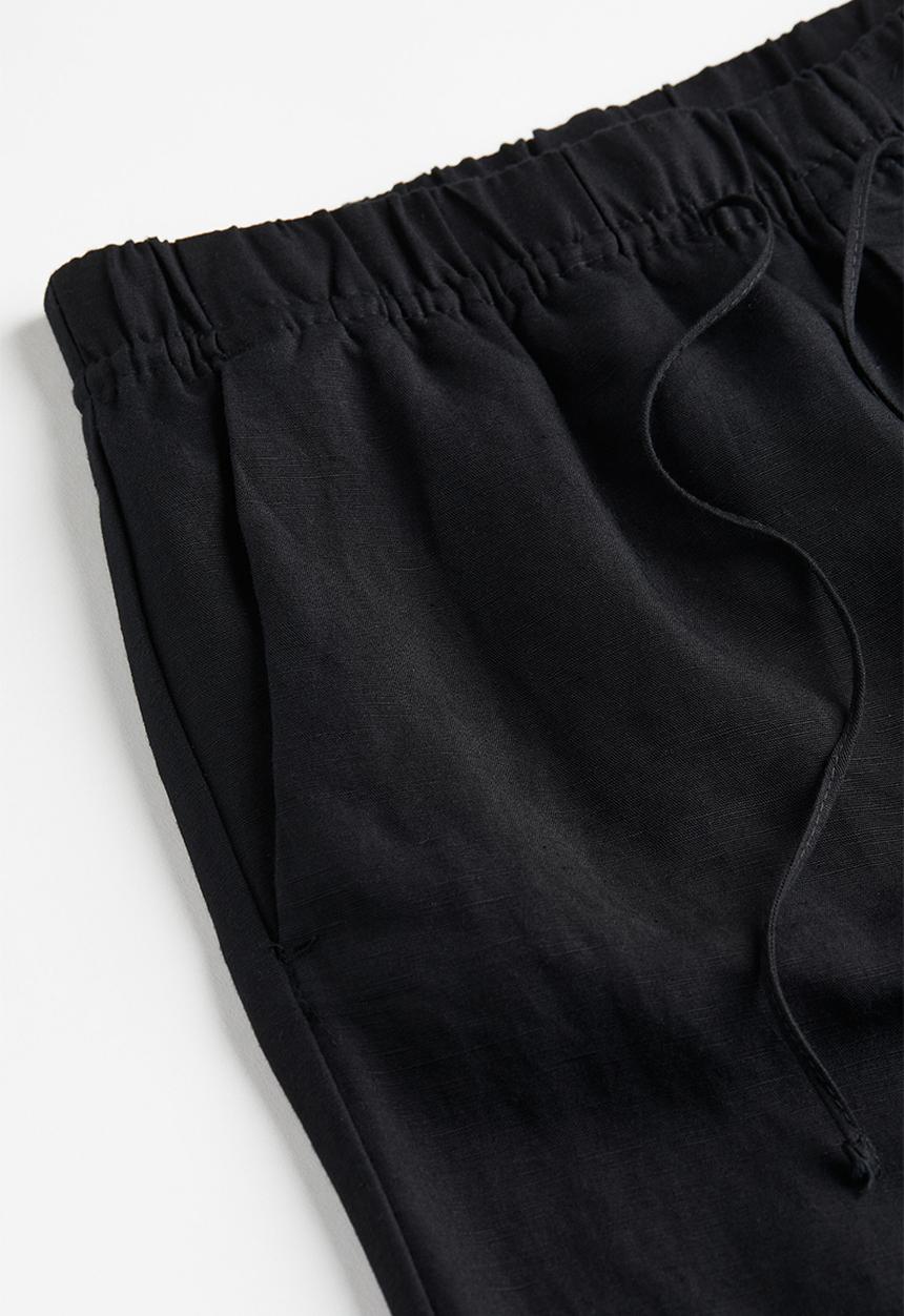 H&M - Linen-blend tapered trousers - black
