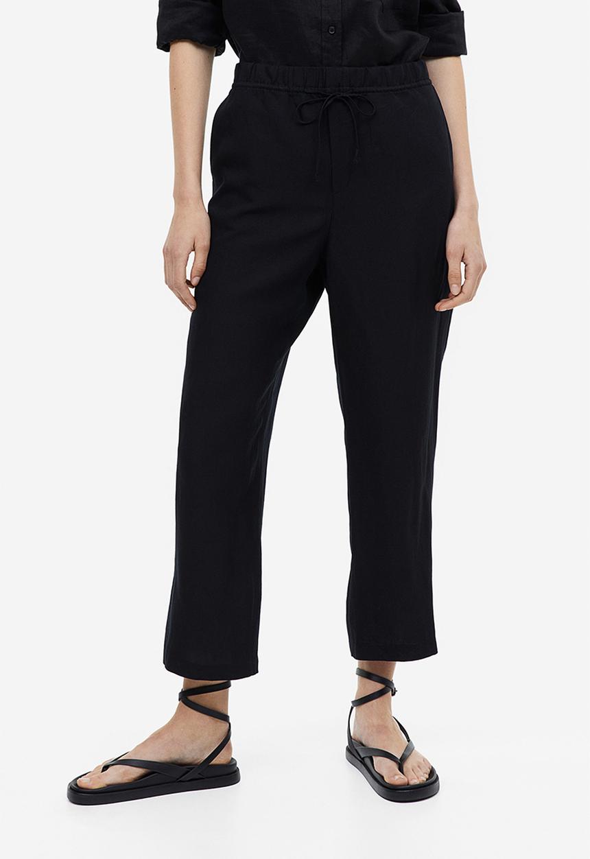 H&M - Linen-blend tapered trousers - black