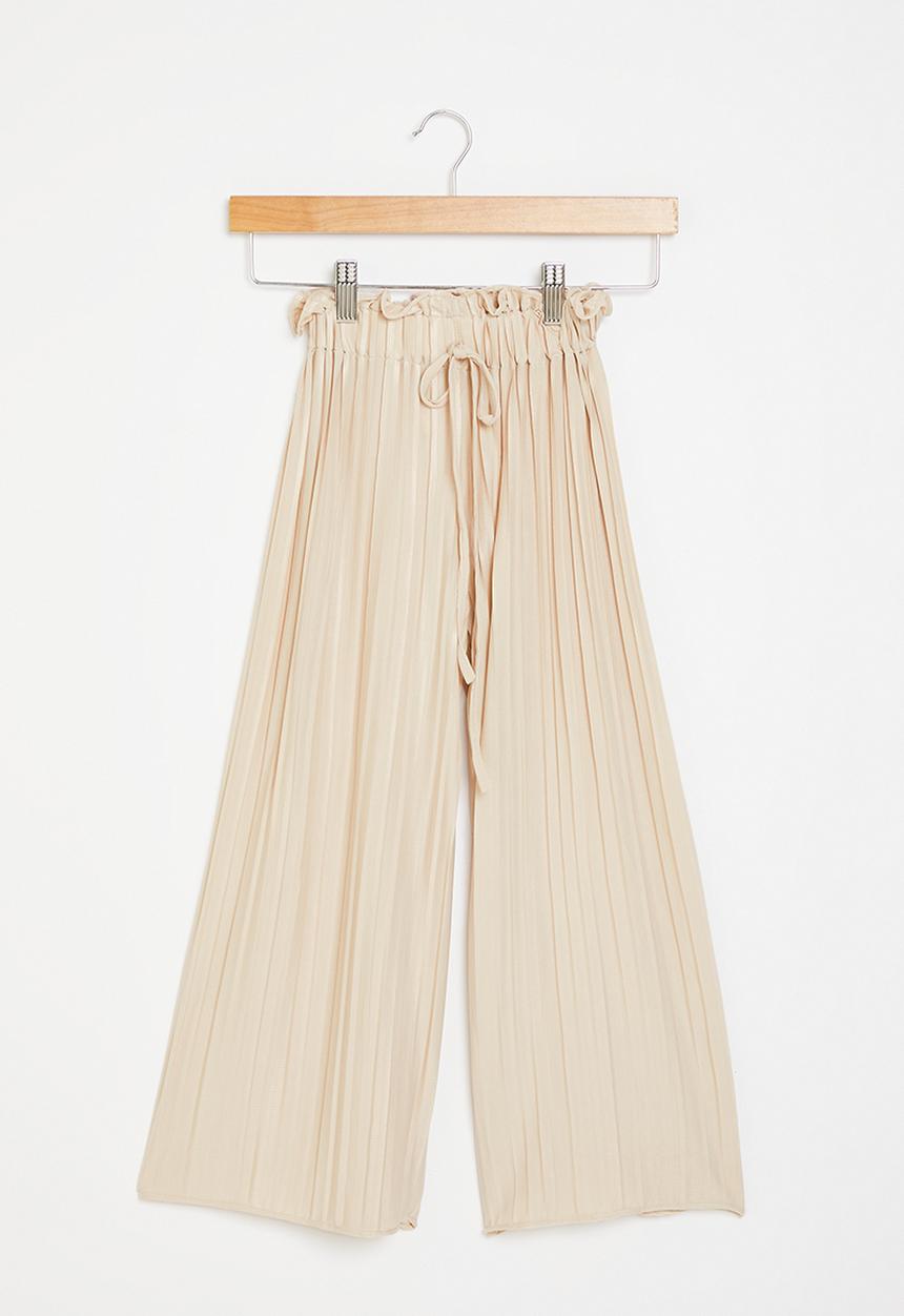 Pop Candy - Drawstring wide leg pants - beige