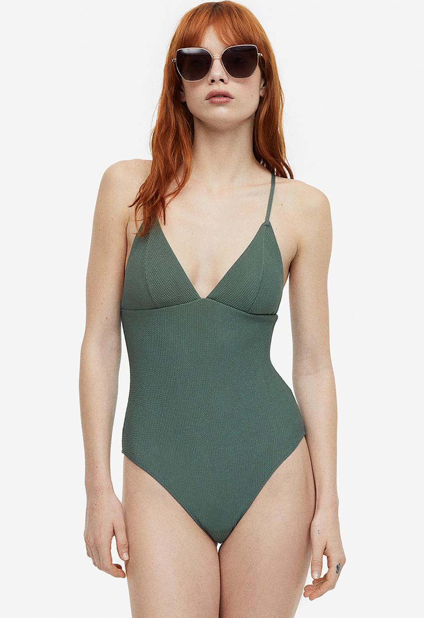 H&M - Padded-cup swimsuit - khaki green