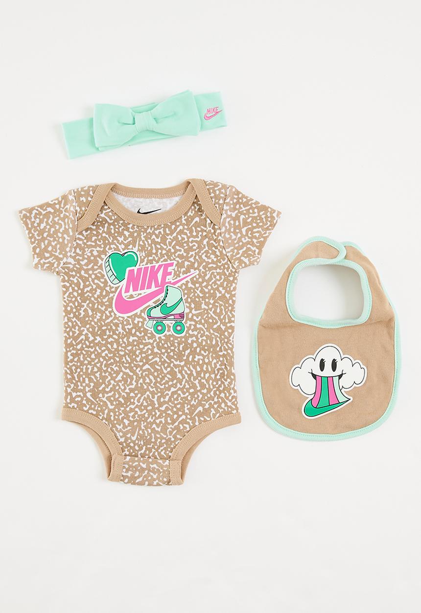 Nike - Nike "n" is for nike bodysuit 3-piece set - brown