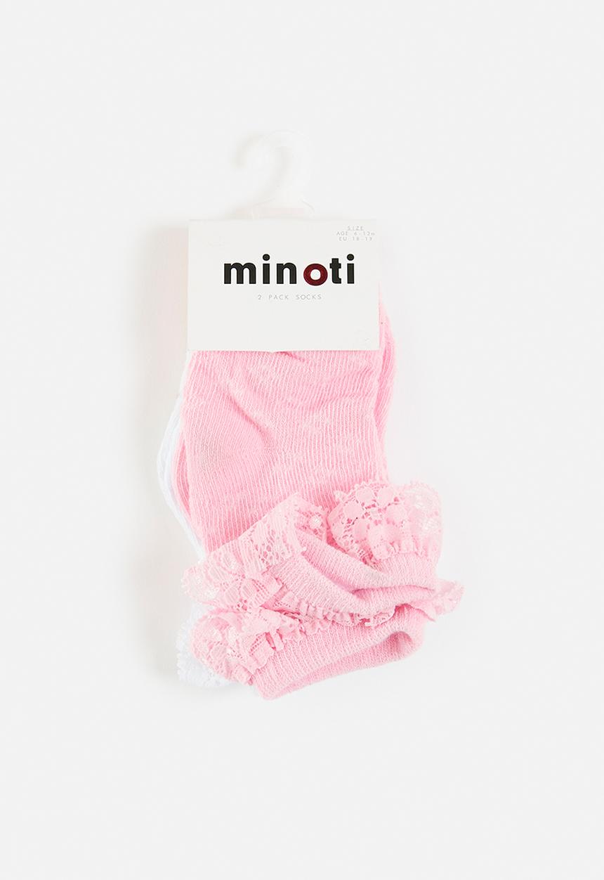 MINOTI - 2 Pack pointelle socks with lace - pink & white 