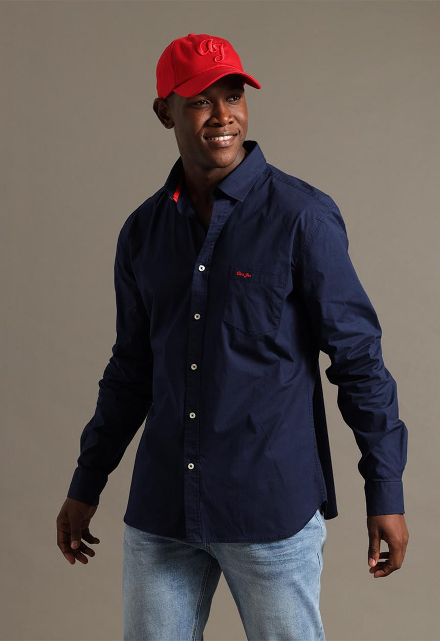 Aca Joe - Mens aca joe stretch poplin shirt long sleeve - dress blue