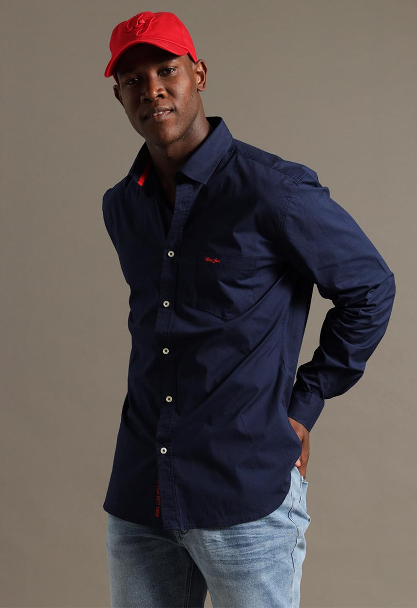 Aca Joe - Mens aca joe stretch poplin shirt long sleeve - dress blue