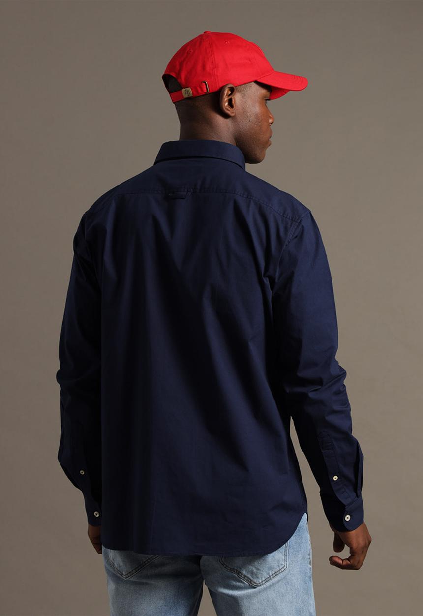 Aca Joe - Mens aca joe stretch poplin shirt long sleeve - dress blue