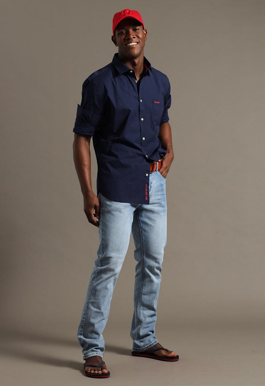 Aca Joe - Mens aca joe stretch poplin shirt long sleeve - dress blue