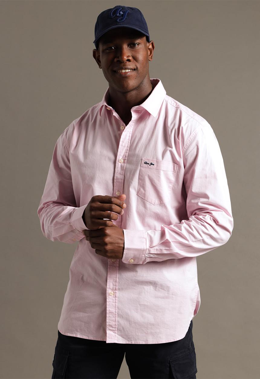 Aca Joe - Mens aca joe stretch poplin shirt long sleeve - sachet pink