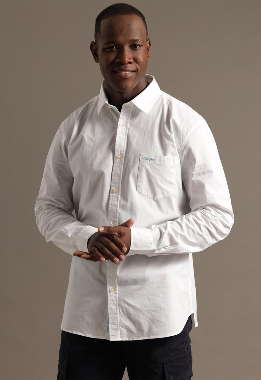 Aca Joe - Mens aca joe stretch poplin shirt long sleeve - white
