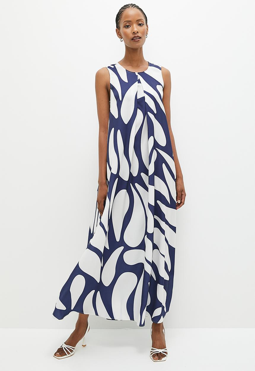 edit - Sleeveless trapeze maxi dress - tear drop navy