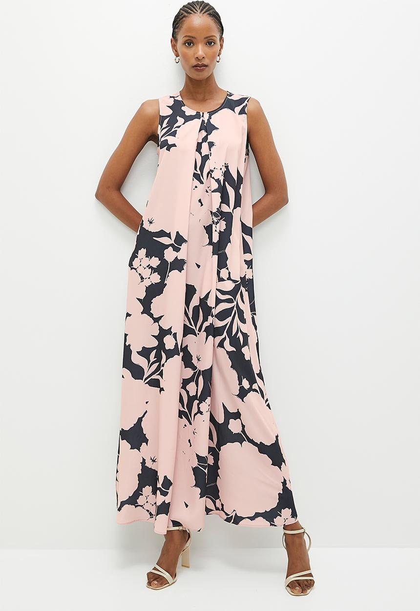 edit - Sleeveless trapeze maxi dress - big bloom pink