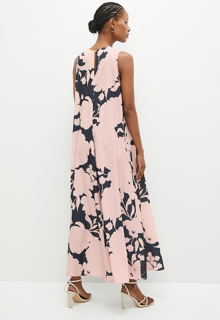 edit - Sleeveless trapeze maxi dress - big bloom pink