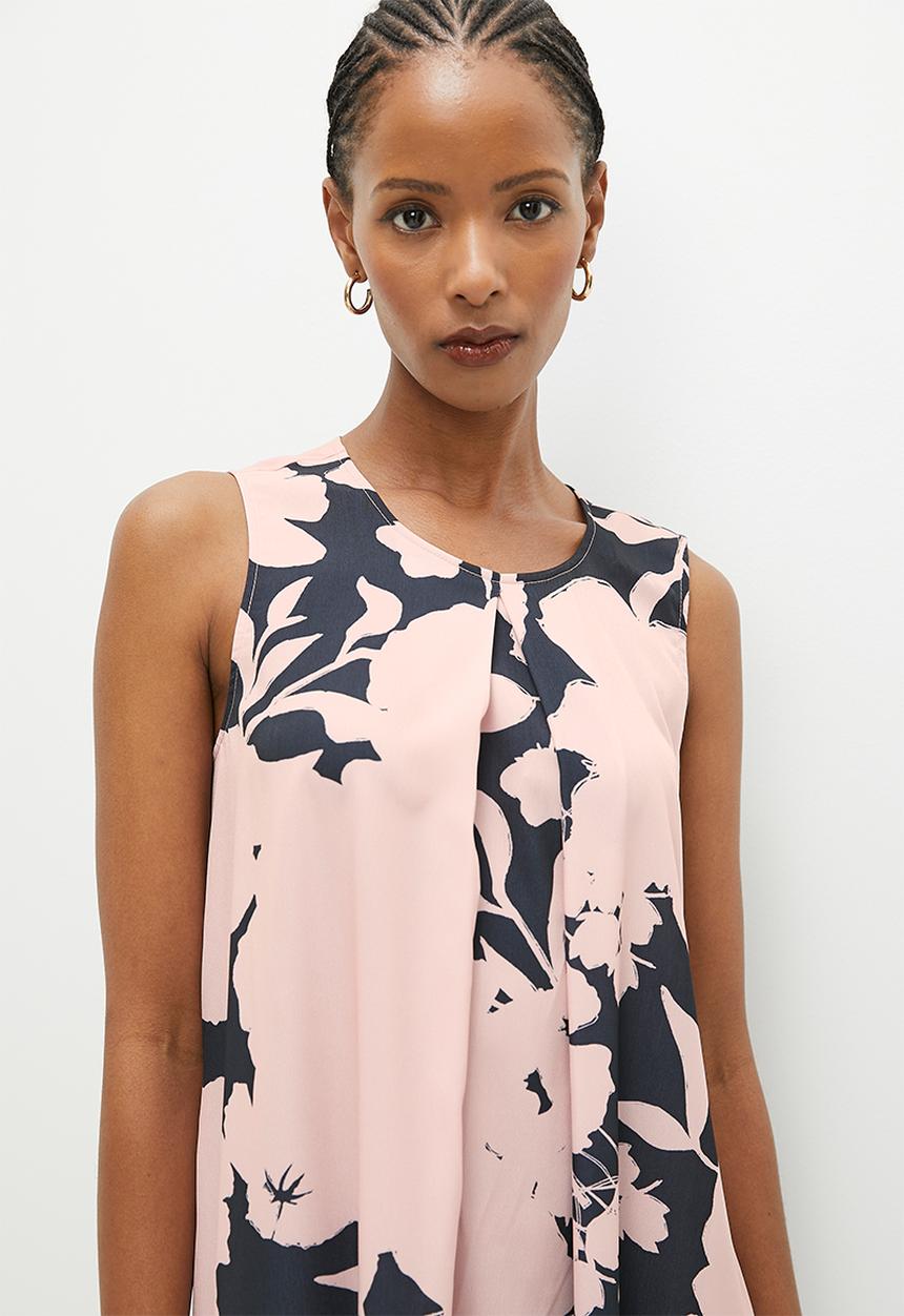 edit - Sleeveless trapeze maxi dress - big bloom pink