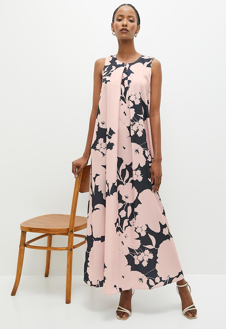 edit - Sleeveless trapeze maxi dress - big bloom pink