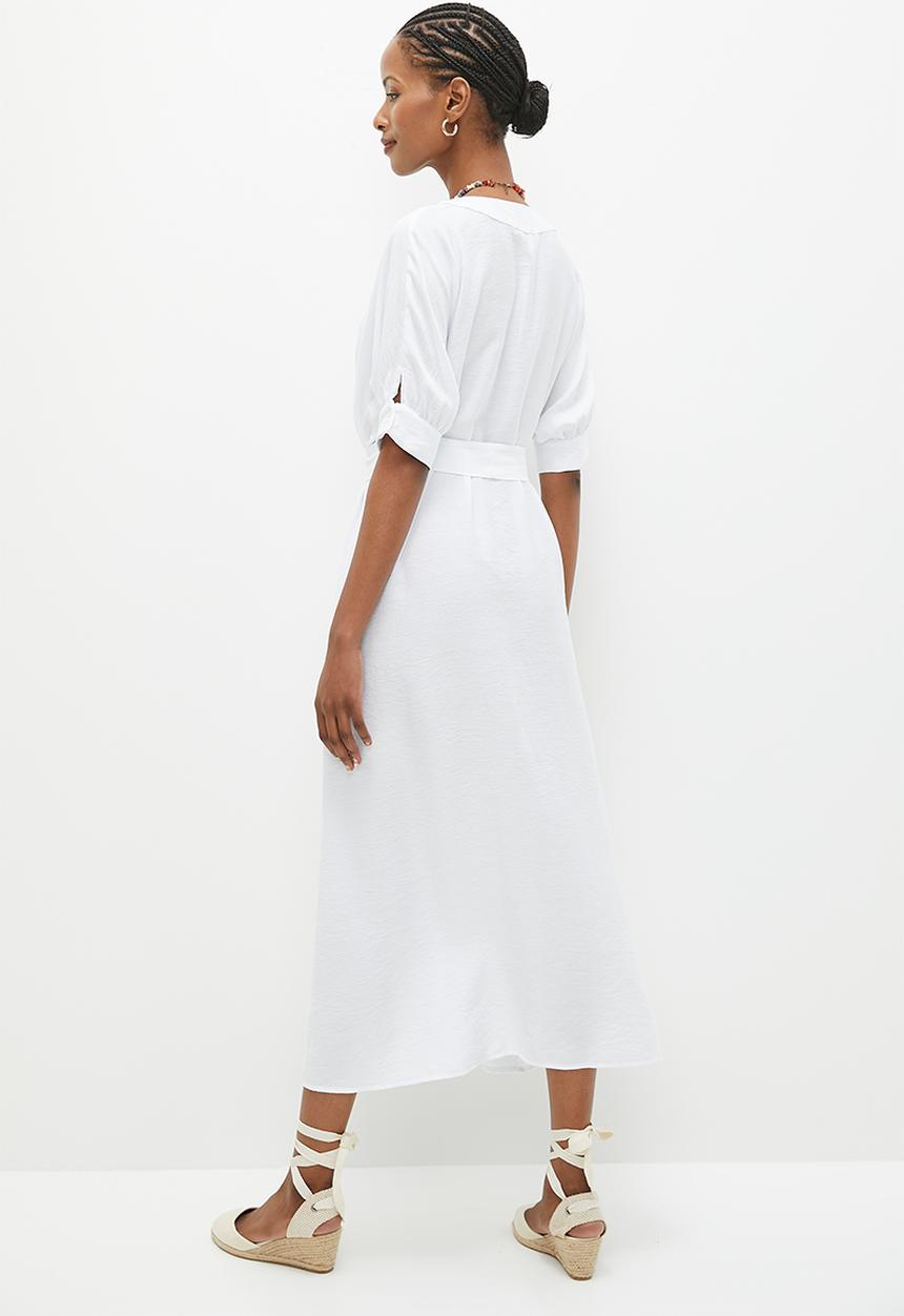 edit - Button thru shirt dress with belt - white