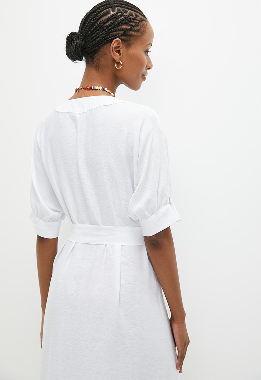 edit - Button thru shirt dress with belt - white