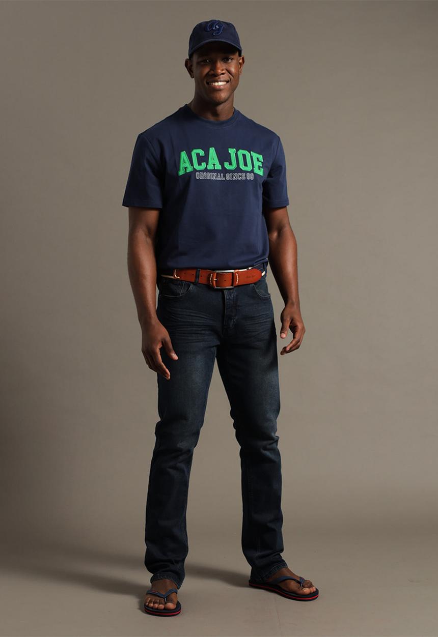 Aca Joe - Mens aca joe applique & embroidery crew tee short sleeve - dress blue