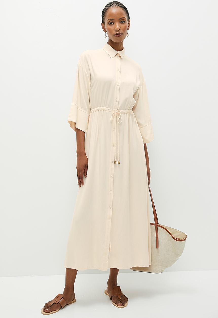 edit - Soft waisted shirt dress - cream