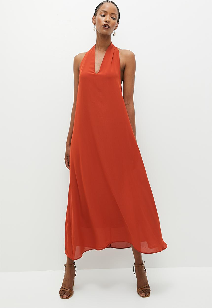 edit - Trapeze midi with back detail - earth red