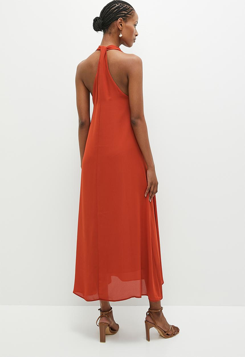 edit - Trapeze midi with back detail - earth red