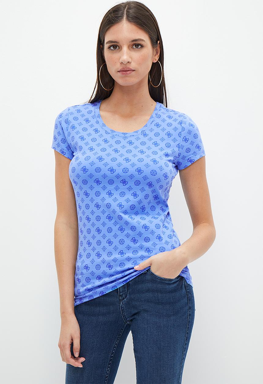 GUESS - Short sleeve cn peony aop tee - blue