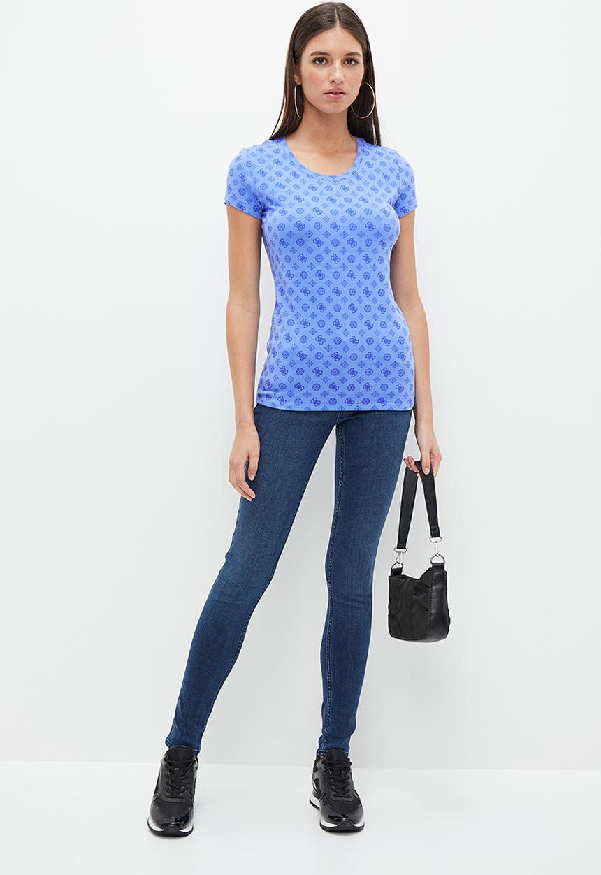 GUESS - Short sleeve cn peony aop tee - blue