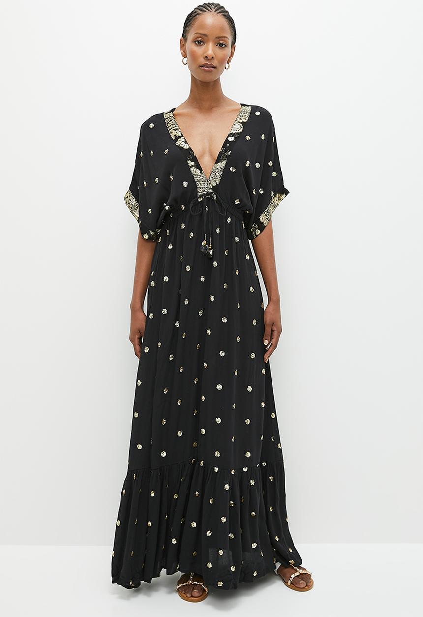 Stella Morgan - Gold lurex dotted maxi dress - black