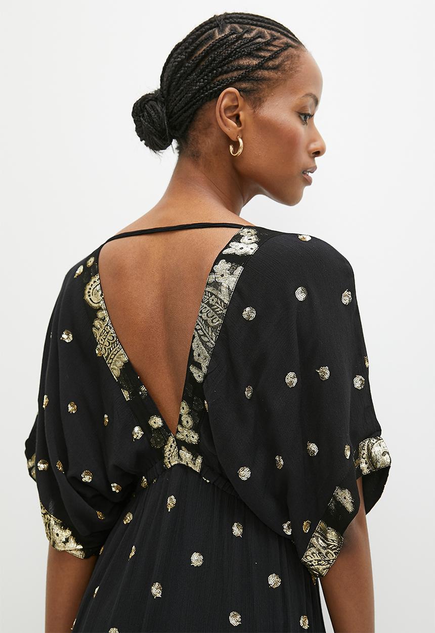 Stella Morgan - Gold lurex dotted maxi dress - black