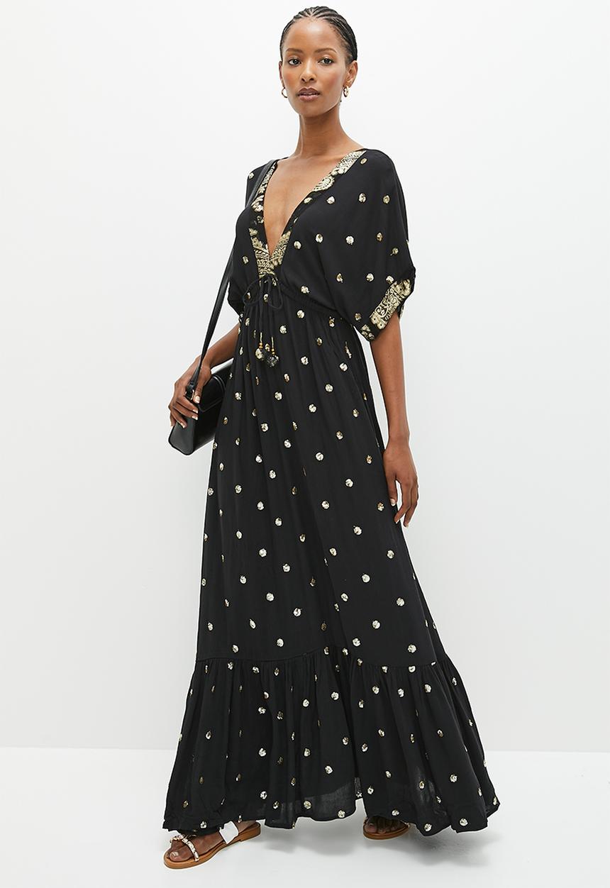 Stella Morgan - Gold lurex dotted maxi dress - black