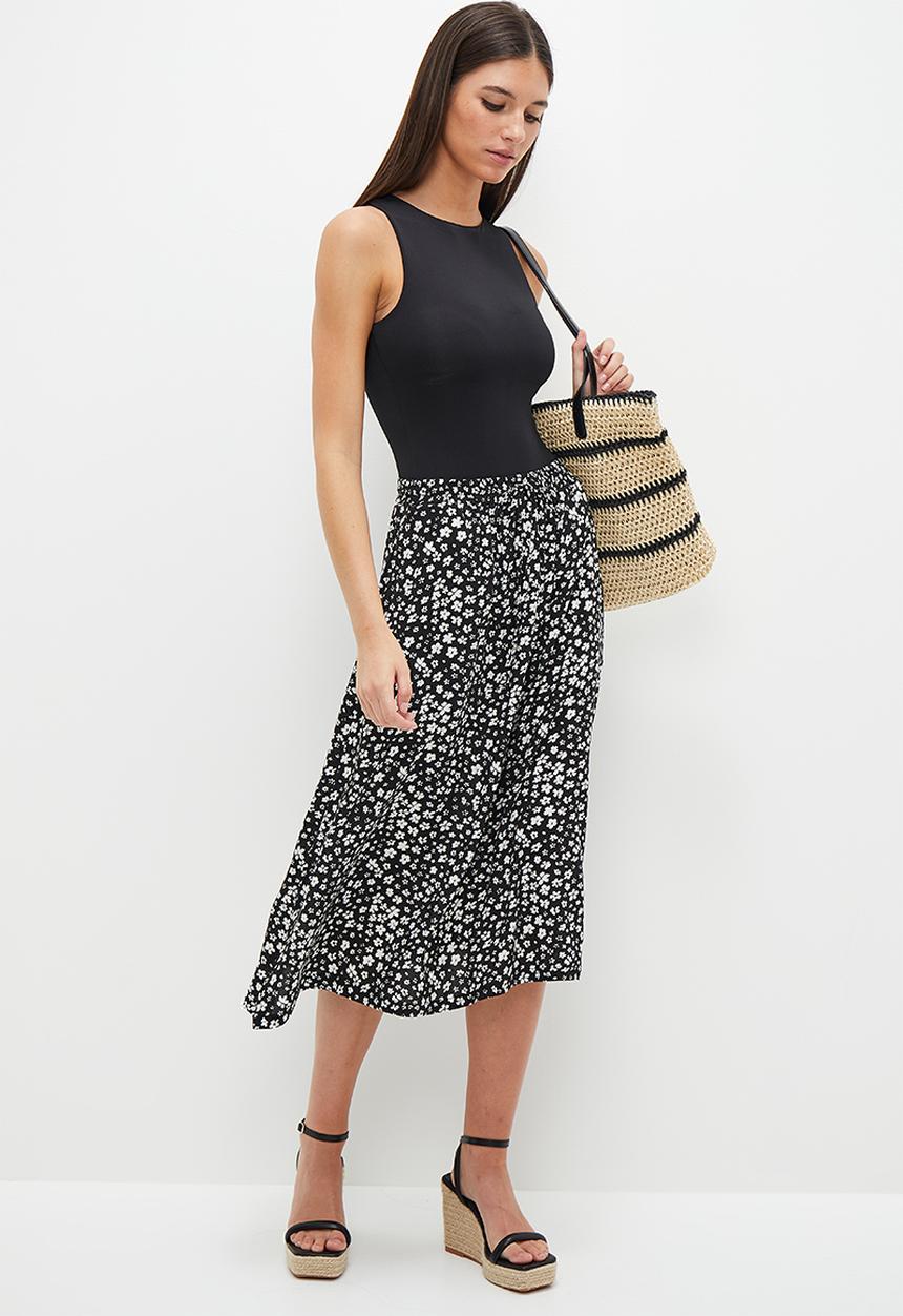 HAILYS - Print Midi Skirt - Black Flower