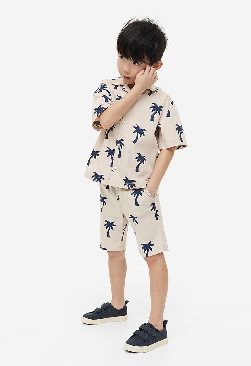H&M - Cotton shorts - light beige palm trees