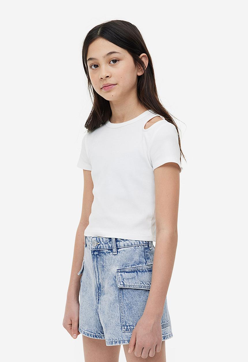 H&M - Relaxed fit high denim shorts - light denim blue 