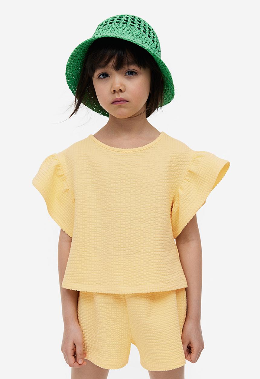 H&M - 2 Piece waffled jersey set - light yellow