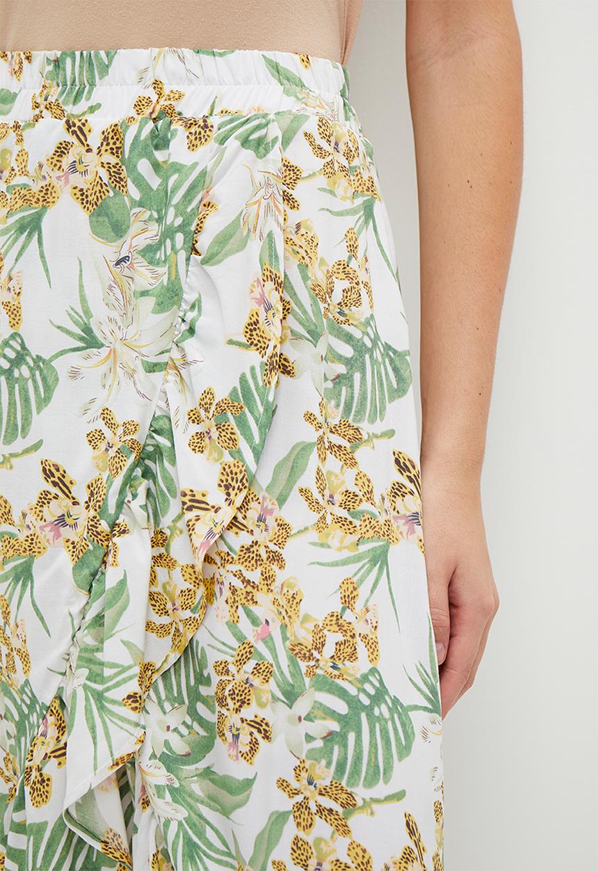 HAILYS - Print Asymmetrical Hem Maxi Skirt - Off White Palm