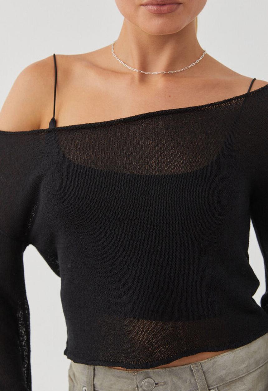 Supré  - Carla wide neck sheer knit jumper -  black