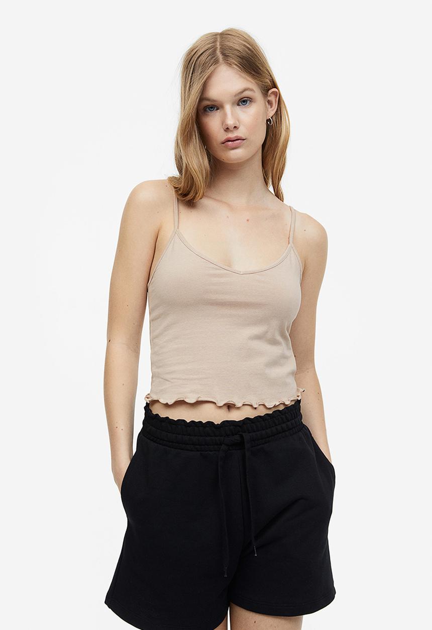 H&M - Cropped strappy top - light beige